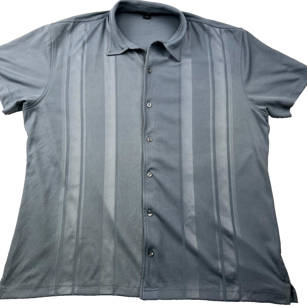 Via Europa Shirt Men XL Charcoal Gray Textured Striped Side Slit Button Up Retro